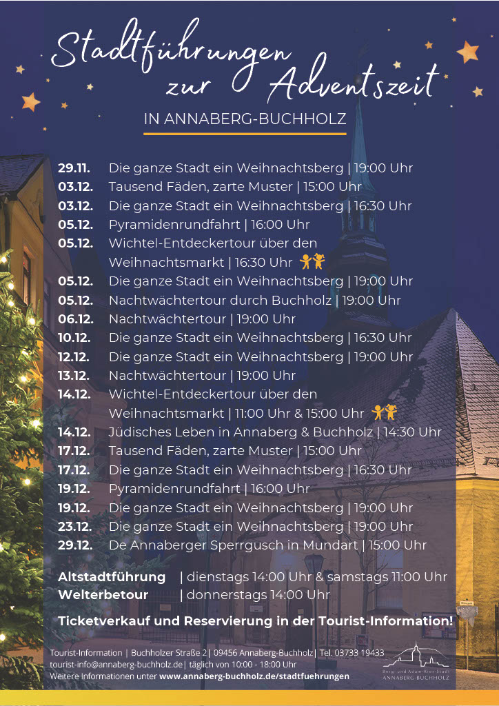 Die ganze Stadt ein Weihnachtsberg - Termine für die Adventsführungen in Annaberg-Buchholz im Dezember